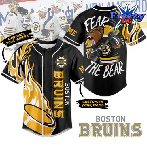 Boston Bruins Fear The Bear Custom Name Baseball Jersey