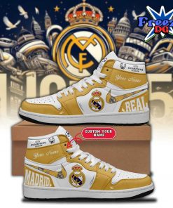 Real Madrid Champions League Custom Name Gold Air Jordan 1