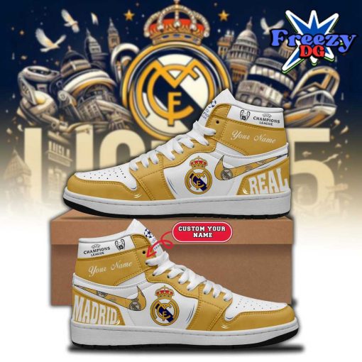 Real Madrid Champions League Custom Name Gold Air Jordan 1