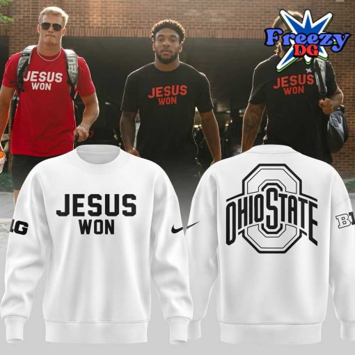 Ohio State Buckeyes Jesus Won 2024 White Sweatshirt