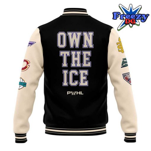 PWHL Peace Collective Own the Ice Letterman Baseball Jacket