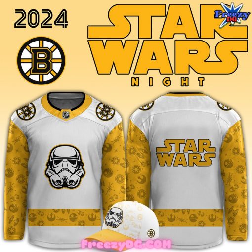 Boston Bruins x Star Wars Night 2024 White Hockey Jersey