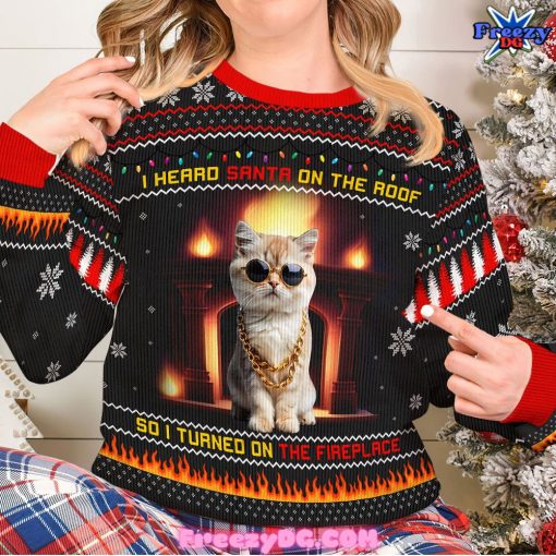 Gifts For Cat Lovers On The Fireplace Ugly Sweater