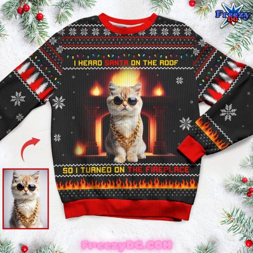 Gifts For Cat Lovers On The Fireplace Ugly Sweater