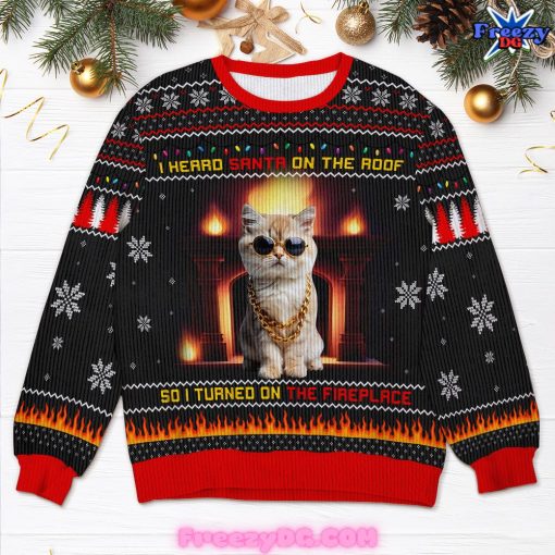 Gifts For Cat Lovers On The Fireplace Ugly Sweater