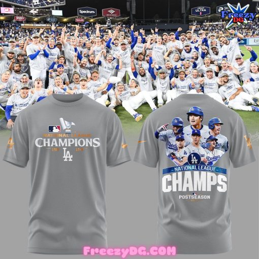 Los Angeles Dodgers National League Champions 2024 Gray T-Shirt