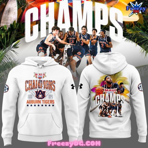 Auburn Tigers Maui Invitational Champions 2024 White Hoodie