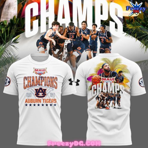 Auburn Tigers Maui Invitational Champions 2024 White T-Shirt