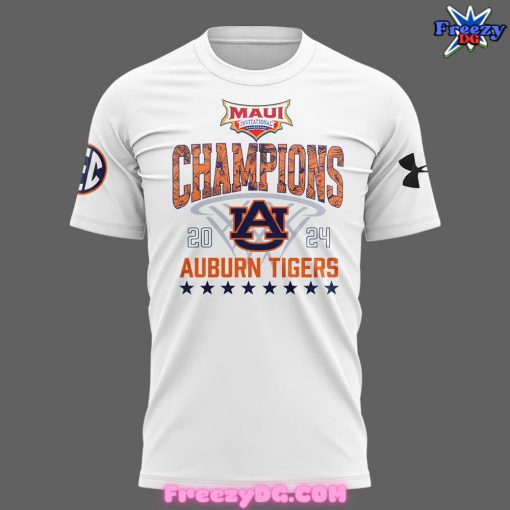 Auburn Tigers Maui Invitational Champions 2024 White T-Shirt