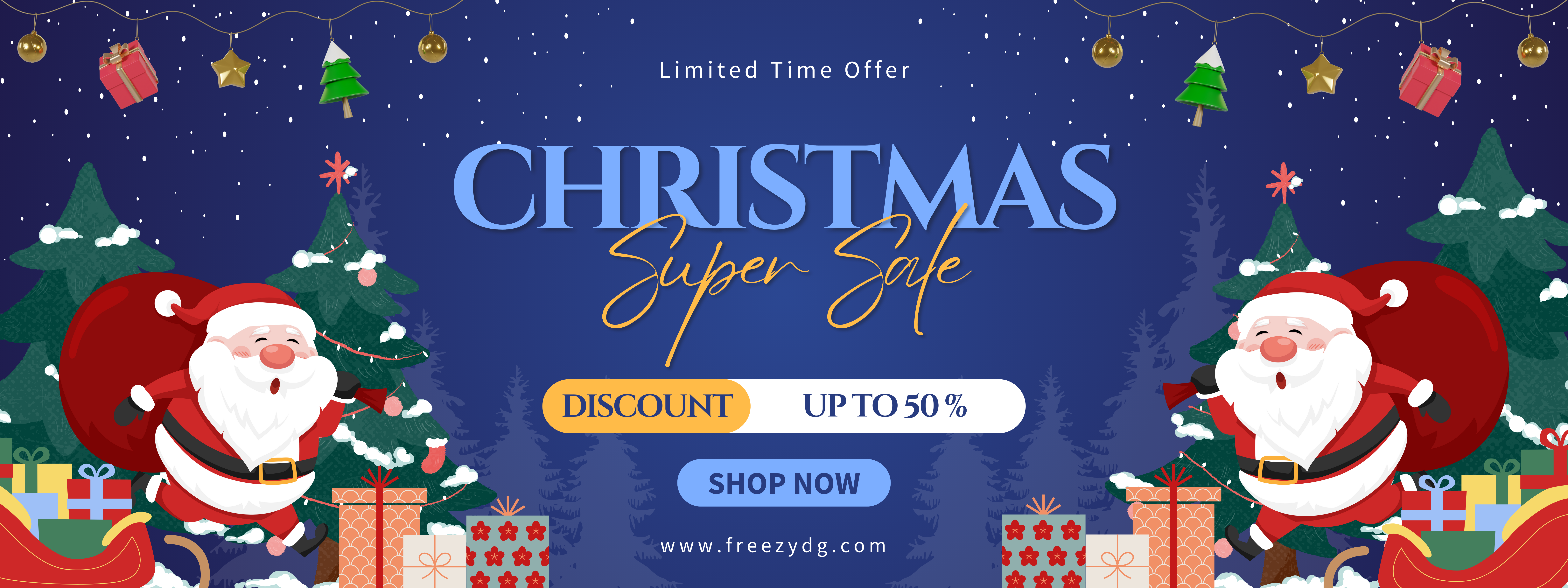 Blue Illustrative Playful Christmas Super Sale Promotion Banner Horizontal (1)