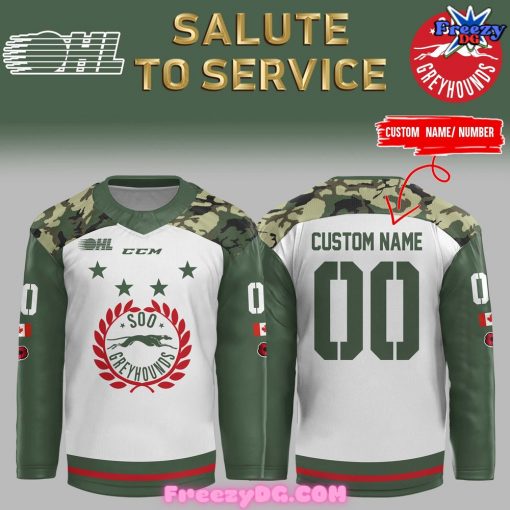 Soo Greyhounds Salute to Service 2024 Green Hockey Jersey