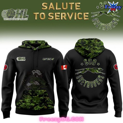 Soo Greyhounds Salute to Service 2024 Green Hoodie