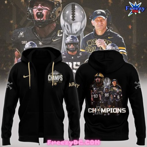 Army Black Knights AAC Champions 2024 Black Zip Hoodie