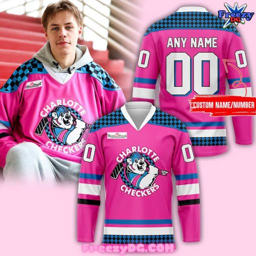 Charlotte Checkers Neon Night Custom Pink Hockey Jersey