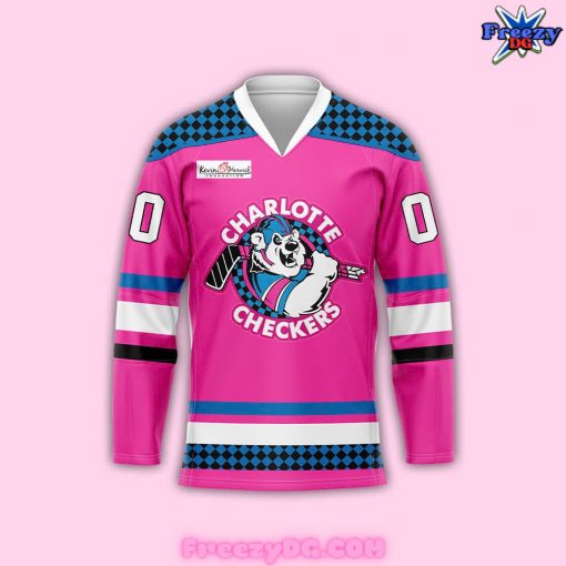 Charlotte Checkers Neon Night Custom Pink Hockey Jersey