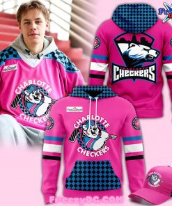 Charlotte Checkers Neon Night Custom Pink Hockey Jersey