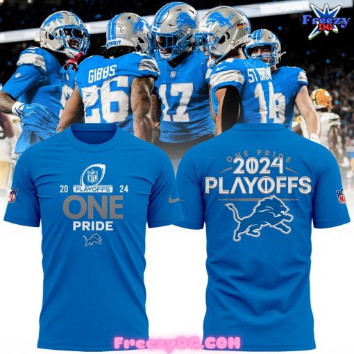 Detroit Lions One Pride Playoffs 2024 Blue T-Shirt