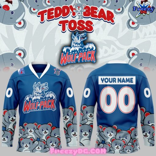 Hartford Wolf Pack Teddy Bear Toss Blue Hockey Jersey