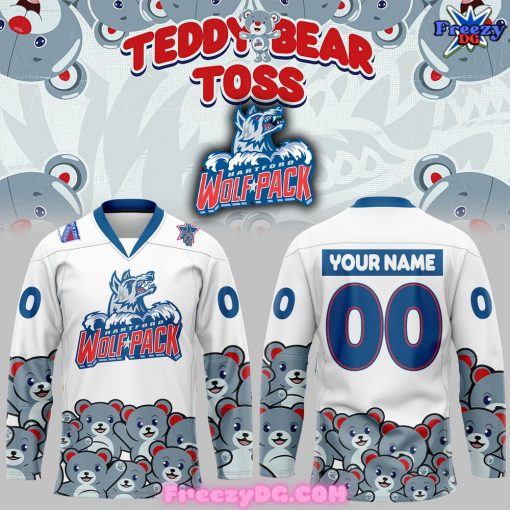 Hartford Wolf Pack Teddy Bear Toss White Hockey Jersey