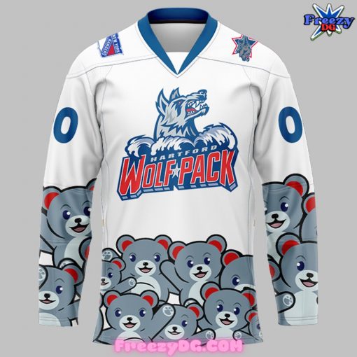 Hartford Wolf Pack Teddy Bear Toss White Hockey Jersey