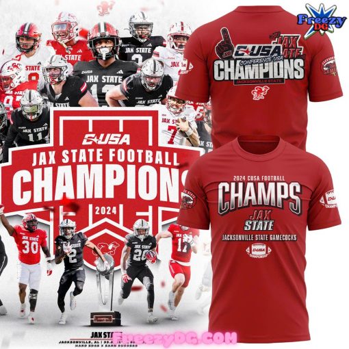 Jacksonville State Gamecocks CUSA Champions 2024 Red T-Shirt