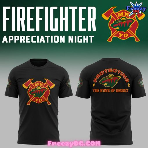 Minnesota Wild Firefighter Appreciation Night 2024 Black T-Shirt