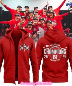 Nebraska Huskers Back-to-Back Volleyball Champions 2024 Red Zip Hoodie