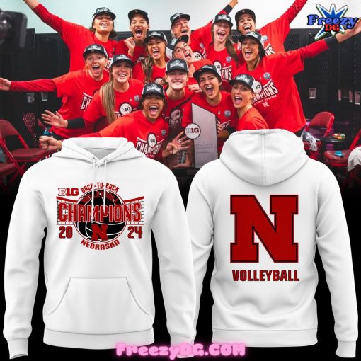 Nebraska Huskers Back-to-Back Volleyball Champions 2024 White Hoodie