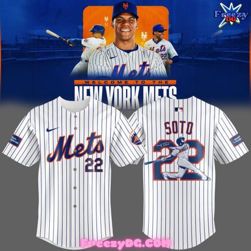 New York Mets Soto 22 Pinstripe White Baseball Jersey