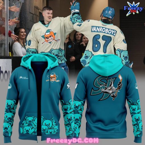 San Jose Barracuda Teal Bears Special Blue Zip Hoodie