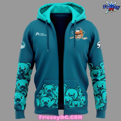 San Jose Barracuda Teal Bears Special Blue Zip Hoodie