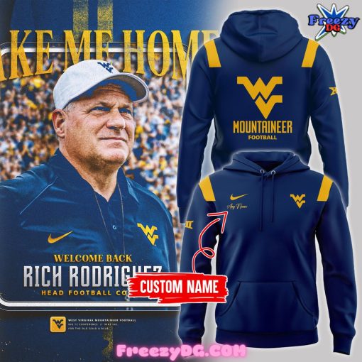 West Virginia Mountaineers Rich Rodriguez Custom Blue Hoodie