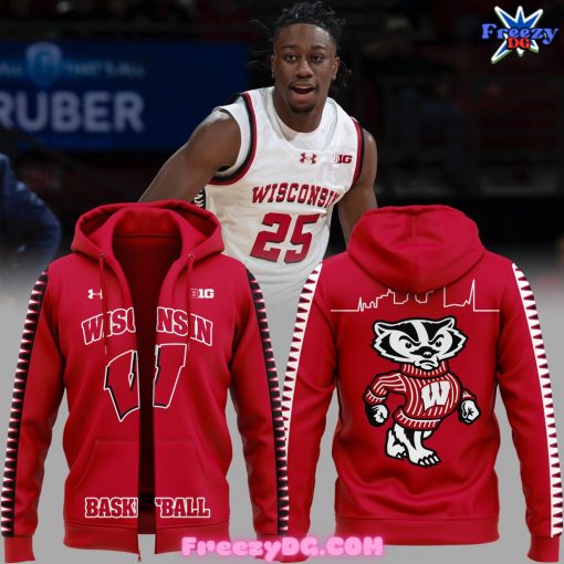 Wisconsin Badgers Basketball 2024 Red Zip Hoodie