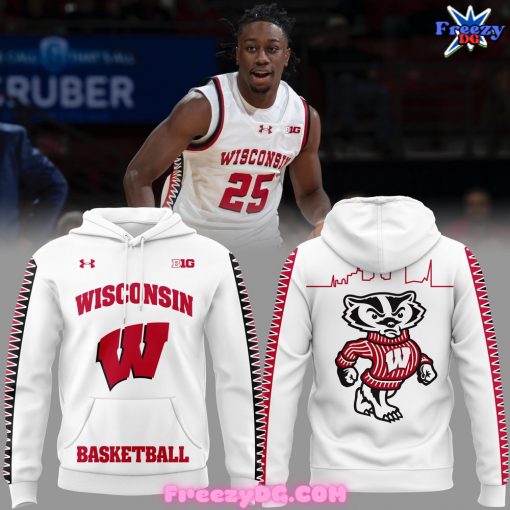 Wisconsin Badgers Basketball 2024 White Hoodie