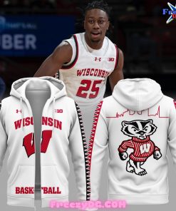 Wisconsin Badgers Basketball 2024 White Zip Hoodie