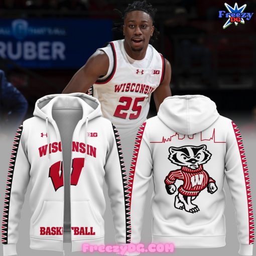 Wisconsin Badgers Basketball 2024 White Zip Hoodie