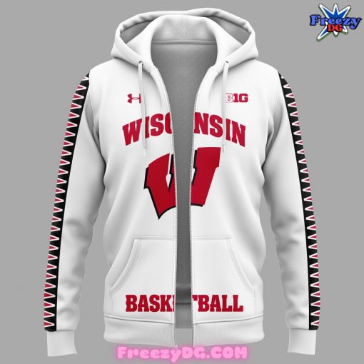 Wisconsin Badgers Basketball 2024 White Zip Hoodie